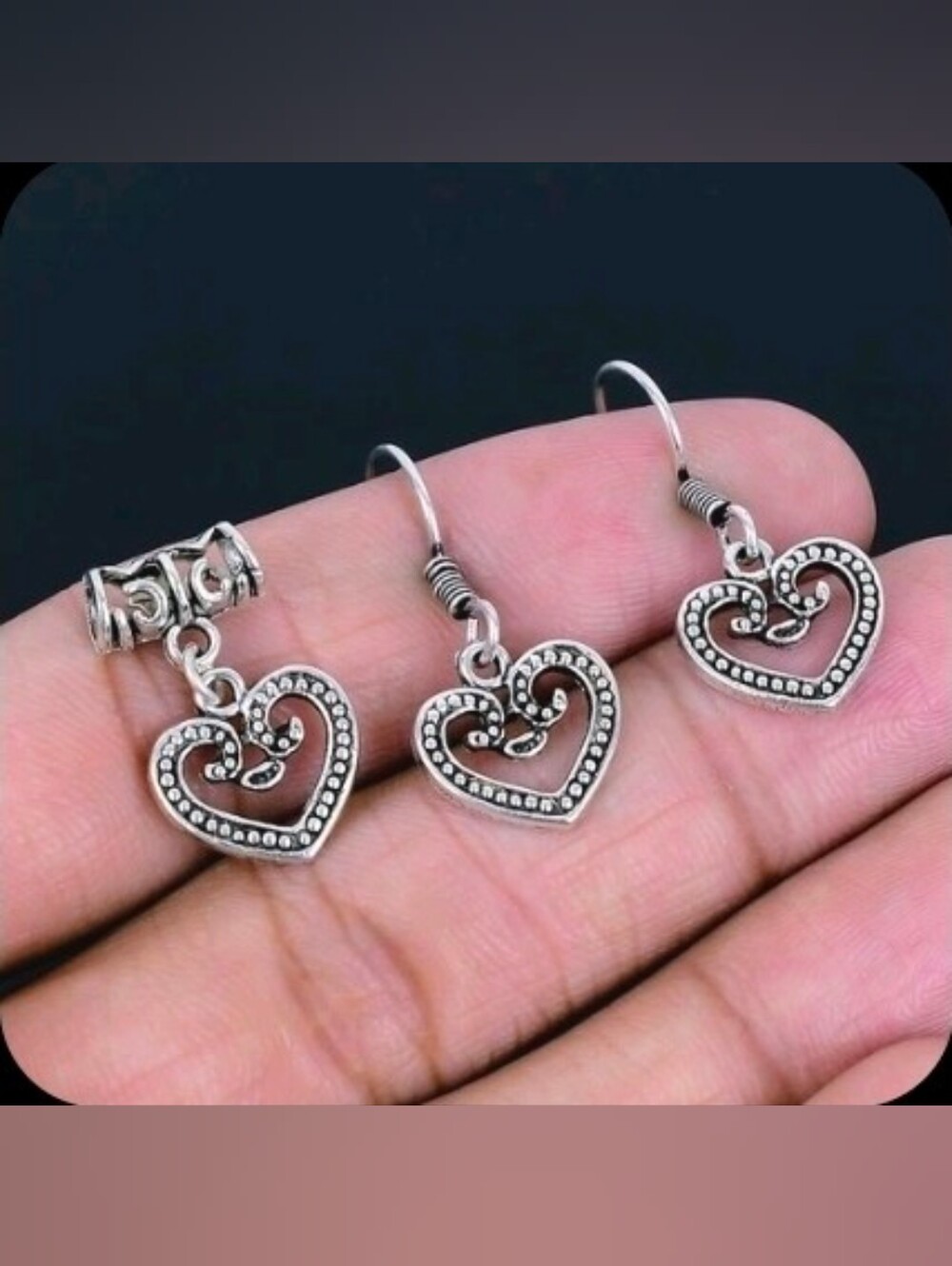 925 Plated Silver Heart Dangle Earrings & Charm - Romantic Heart Design